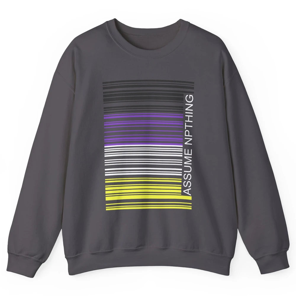 Assume Nothing Barcode Non Binary Genderqueer Pride Month Unisex Crewneck Sweatshirt