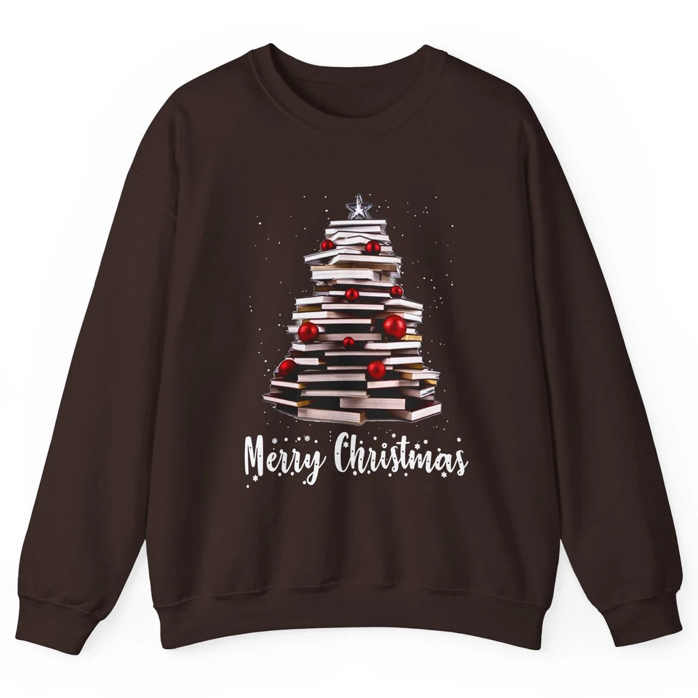 Funny Book Christmas Tree Book Reading Lovers Chritmas Gift Unisex Crewneck Sweatshirt