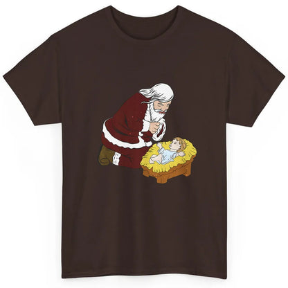 Merry Christmas Kneeling Santa Claus With Baby Jesus Xmas Classic Unisex T-Shirt