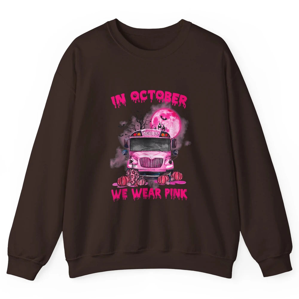 School Bus Driver Wear Pink Ribbon Breast Cancer Awareness Unisex Crewneck Sweatshirt