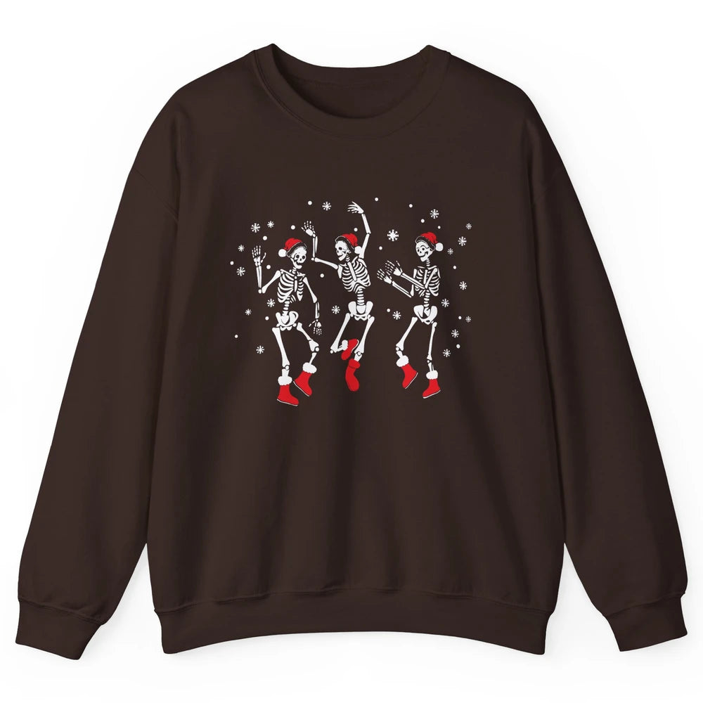 Funny Skeleton Christmas Dancing Snowflakes Santa Skeleton Unisex Crewneck Sweatshirt