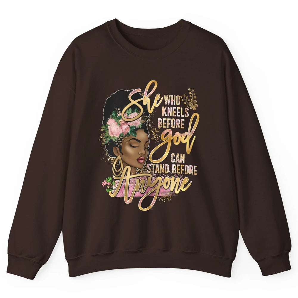 Black Girl She Who Kneels Before God Christian Afro Women Unisex Crewneck Sweatshirt