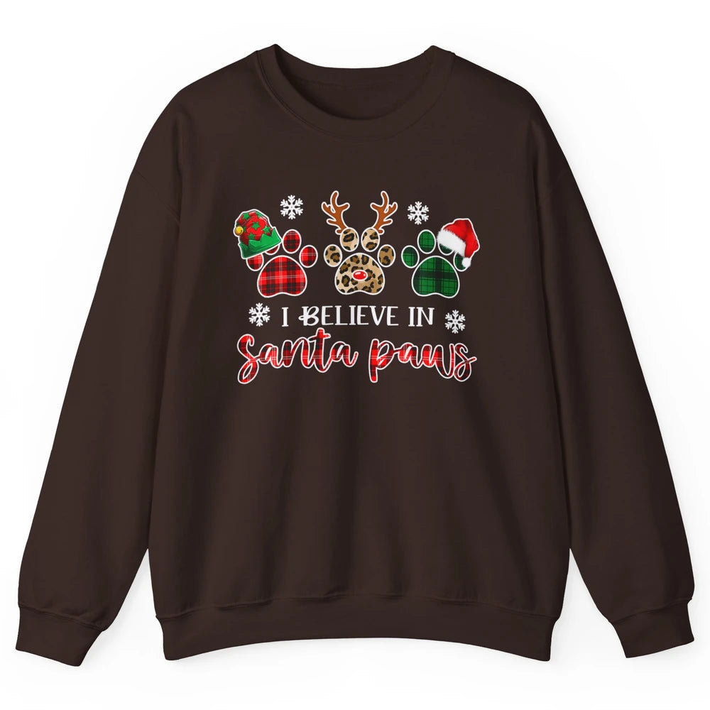 Merry Christmas Dog Paw Leopard Buffalo Plaid Xmas Santa Hat Unisex Crewneck Sweatshirt