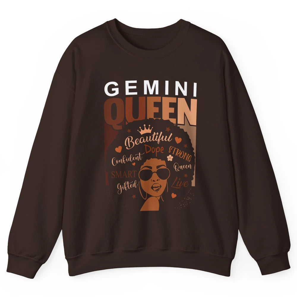 Afro Girl Melanin Gemini Queen Born in June Black Queen Gift Unisex Crewneck Sweatshirt