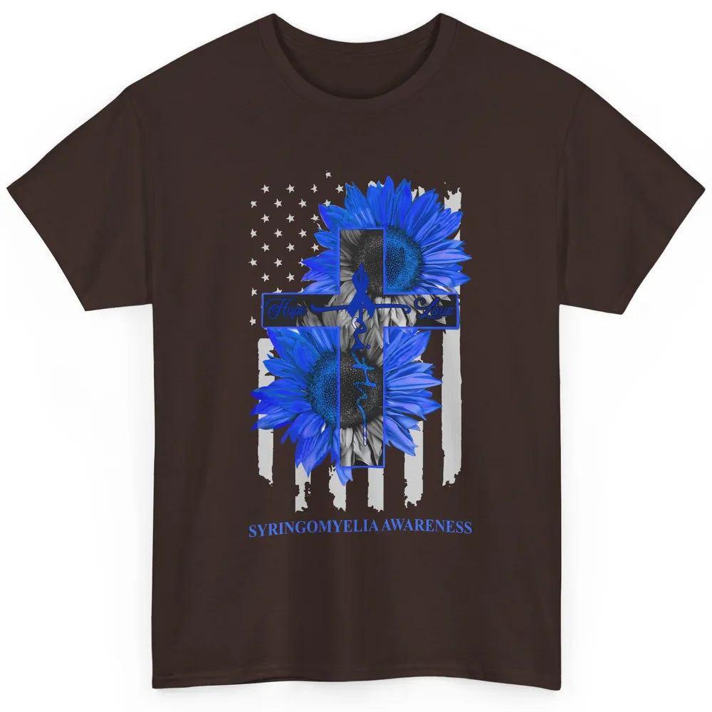 Syringomyelia Awareness Faith Hope Love Blue Ribbon US Flag Classic Unisex T-Shirt