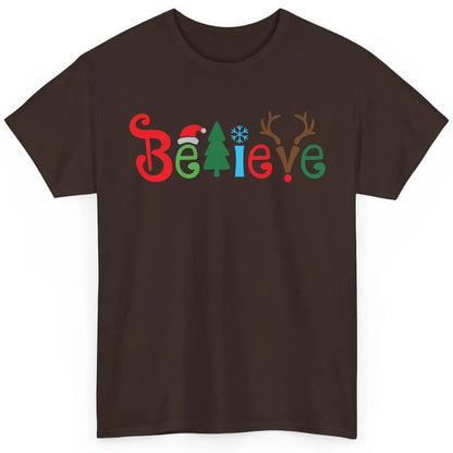 Funny Santa Claus Hat Believe Snowflakes Christmas Costume Classic Unisex T-Shirt