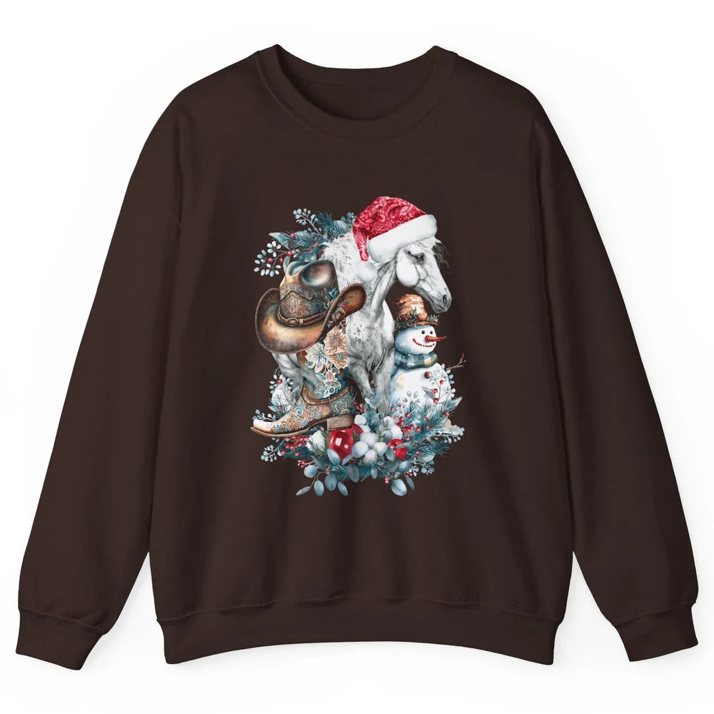 Merry Christmas Horse Howdy Cowboy Hat Boots Xmas Snowman Unisex Crewneck Sweatshirt