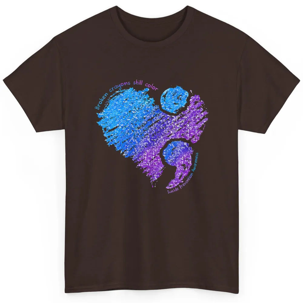 Semicolon Turquoise Blue Ribbon Heart Suicide Prevention Classic Unisex T-Shirt