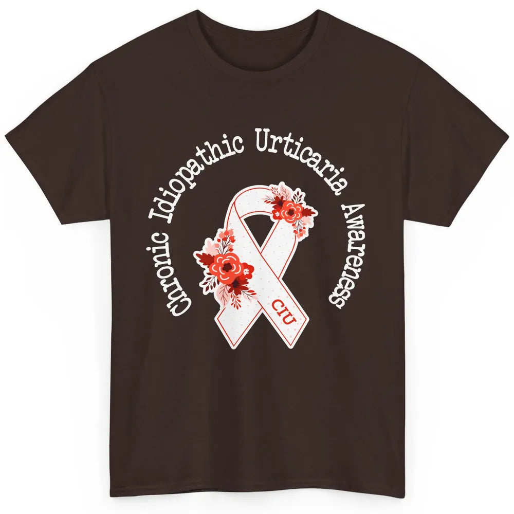 Chronic Idiopathic Urticaria Awareness CIU Red White Ribbon Classic Unisex T-Shirt