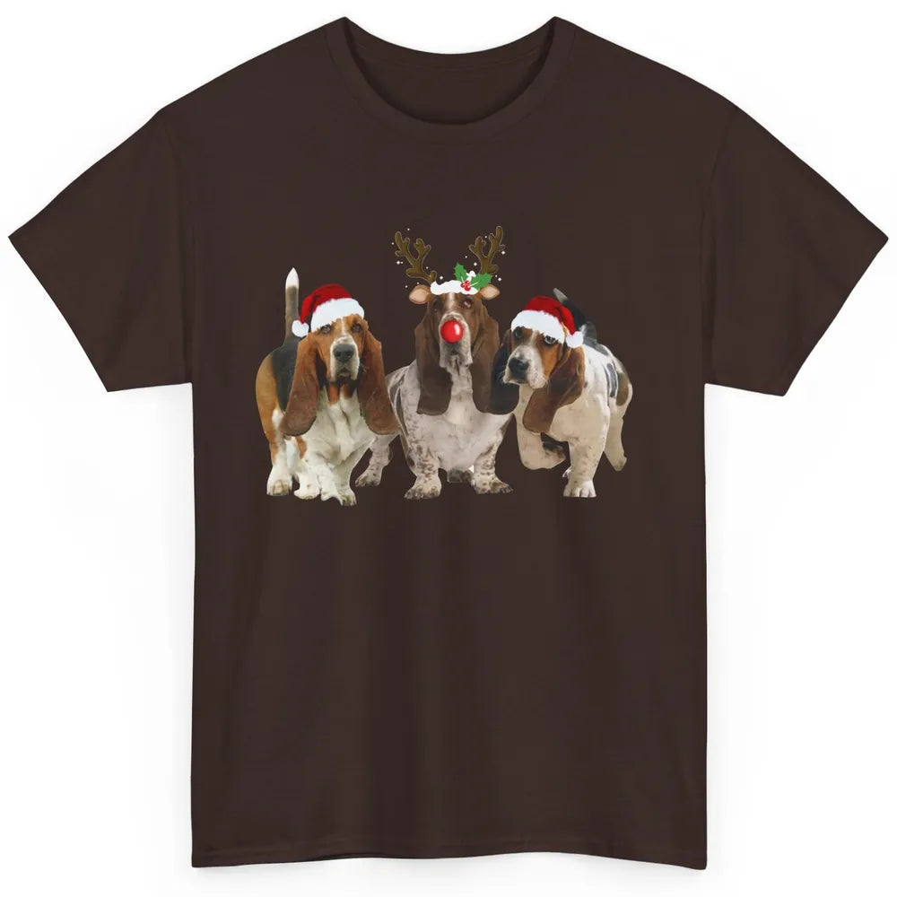 Basset Hound Santa Hats And Reindeer Horns Christmas Dog Mom Classic Unisex T-Shirt