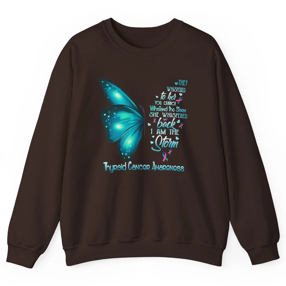 The Storm Teal Butterfly Warrior Thyroid Cancer Awareness Unisex Crewneck Sweatshirt