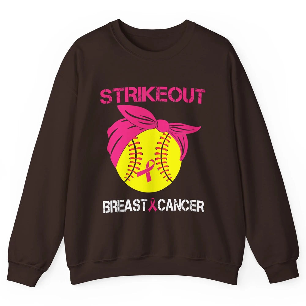 Softball Breast Cancer Awareness Strike Out Pink Ribbon Gift Unisex Crewneck Sweatshirt