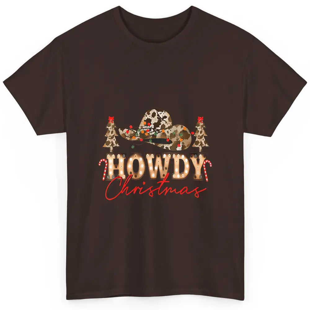 Merry Christmas Howdy Xmas Pine Trees Leopard Cowboy Hat Classic Unisex T-Shirt