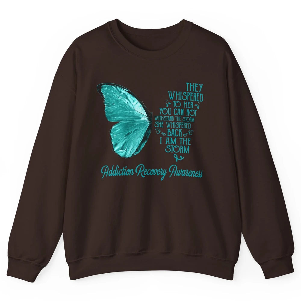 Addiction Recovery Awareness Ribbon Butterfly I'm The Storm Unisex Crewneck Sweatshirt