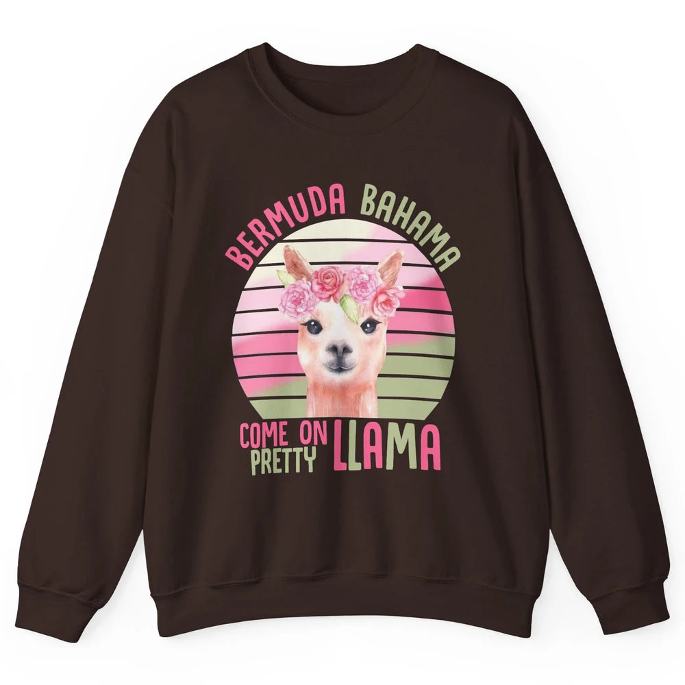 Vintage Cute Llama Bermuda Bahama Come On Pretty Llama Lover Unisex Crewneck Sweatshirt