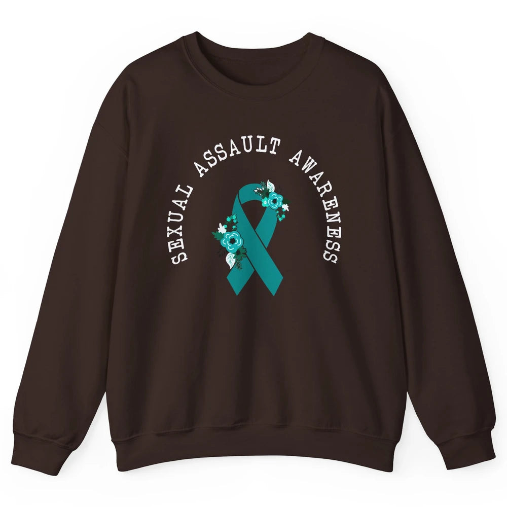 Sexual Assault Awareness Floral Teal Ribbon Awareness Gift Unisex Crewneck Sweatshirt