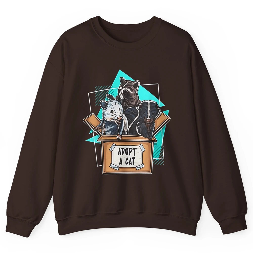 Adopt Forbidden Cats In Box Raccoon Skunks Possum Vaporwave Unisex Crewneck Sweatshirt