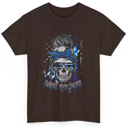 Back The Blue Police American Flag Skull Lady 4th of July Classic Unisex T-Shirt