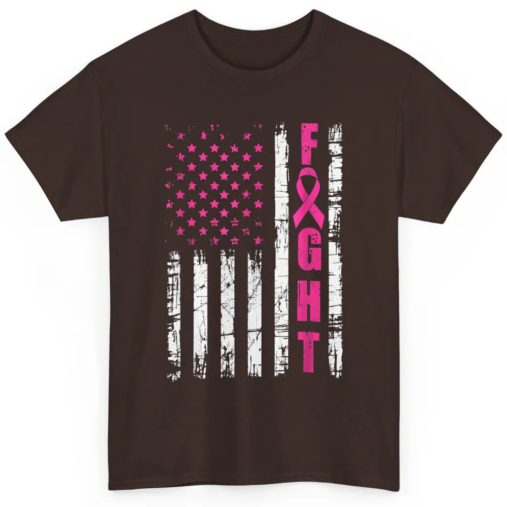 American Flag Fight Vintage Pink Ribbon Breast Cancer Month Classic Unisex T-Shirt