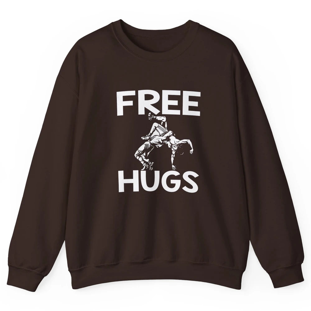 Vintage Wrestling Free Hugs Sports Martial Art Retro Wrestle Unisex Crewneck Sweatshirt