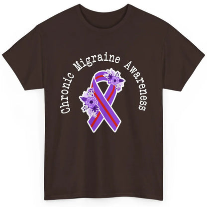 Chronic Migraine Awareness Support Floral Purple Red Ribbon Classic Unisex T-Shirt