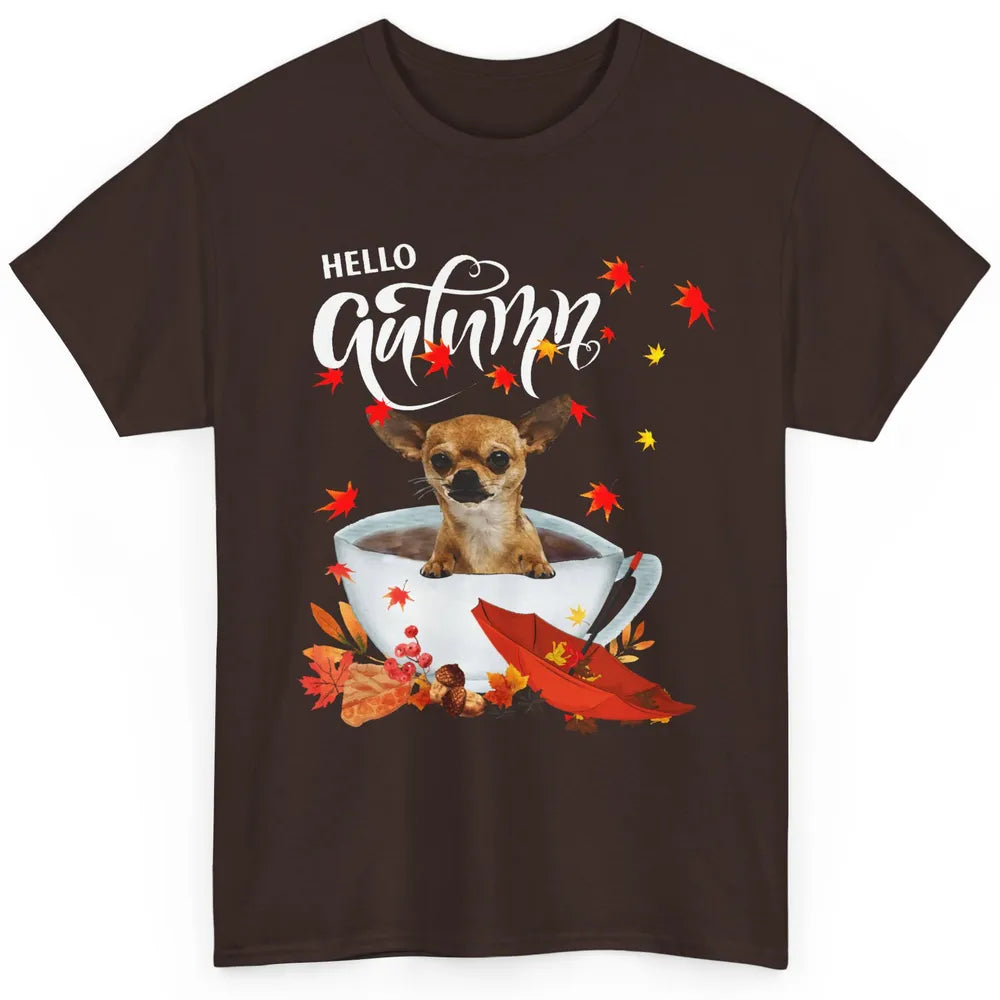 Chihuahua Autumn Dog And Coffee Fall Thanksgiving Chihuahua Classic Unisex T-Shirt