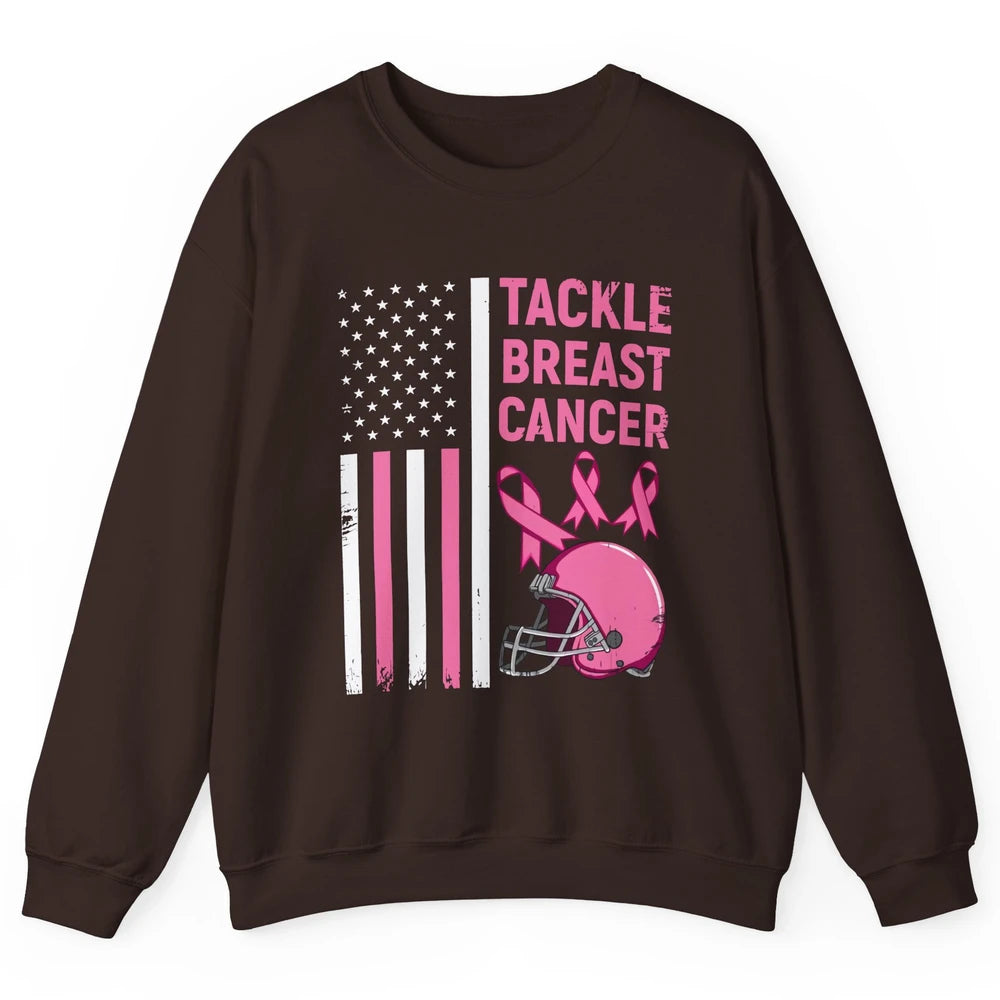 Tackle Breast Cancer US Flag Football Helmet Pink Ribbon Unisex Crewneck Sweatshirt