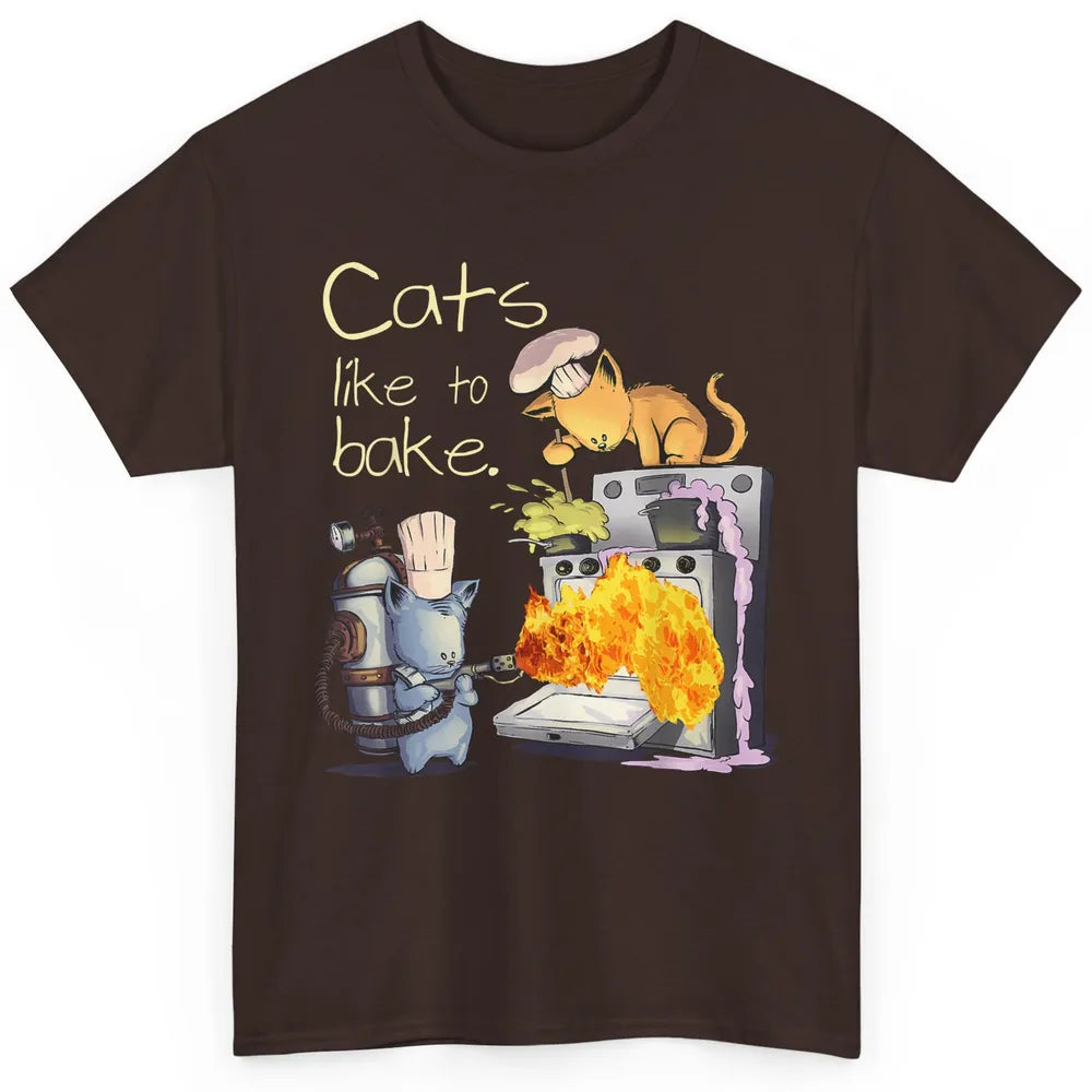 Funny Cats Like To Bake Chef Fire Sarcasm Kitten Pet Baker Classic Unisex T-Shirt