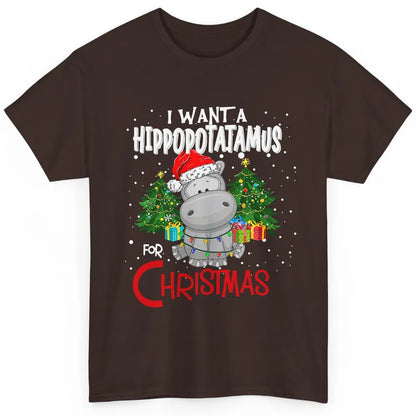 Funny I Want A Hippopotamus For Christmas Tree Hippo Santa Classic Unisex T-Shirt