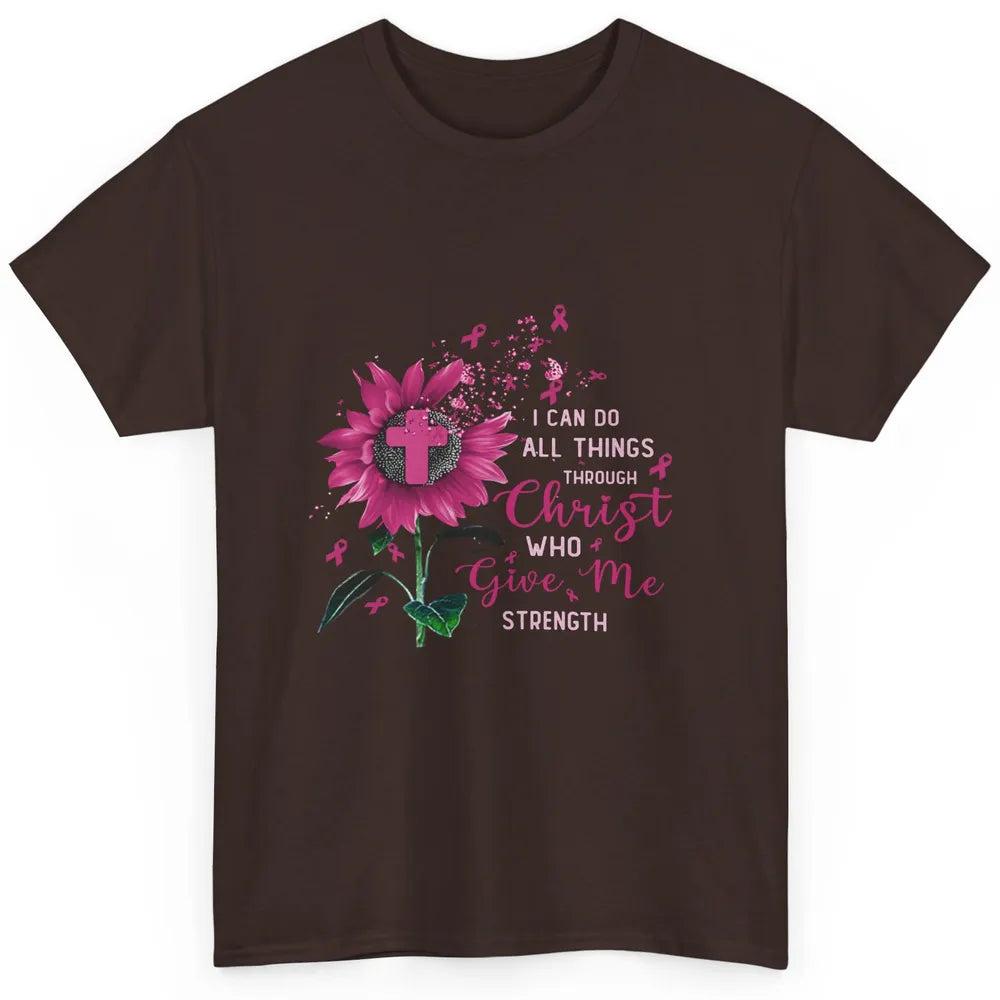 Breast Cancer Month Sunflower God Strength Cross Pink Ribbon Classic Unisex T-Shirt