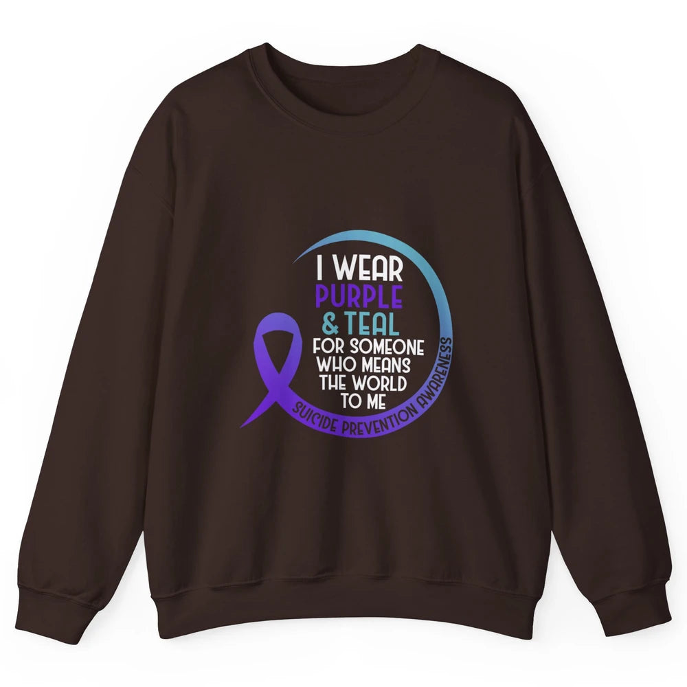 Wear Purple And Teal Ribbon Warrior Suicide Prevention Month Unisex Crewneck Sweatshirt