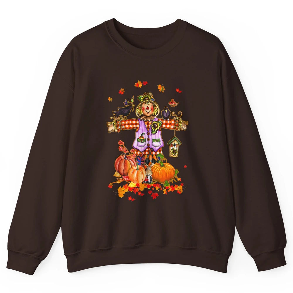 Scarecrow Autumn Hello Fall Pumpkin Thanksgiving Halloween Unisex Crewneck Sweatshirt