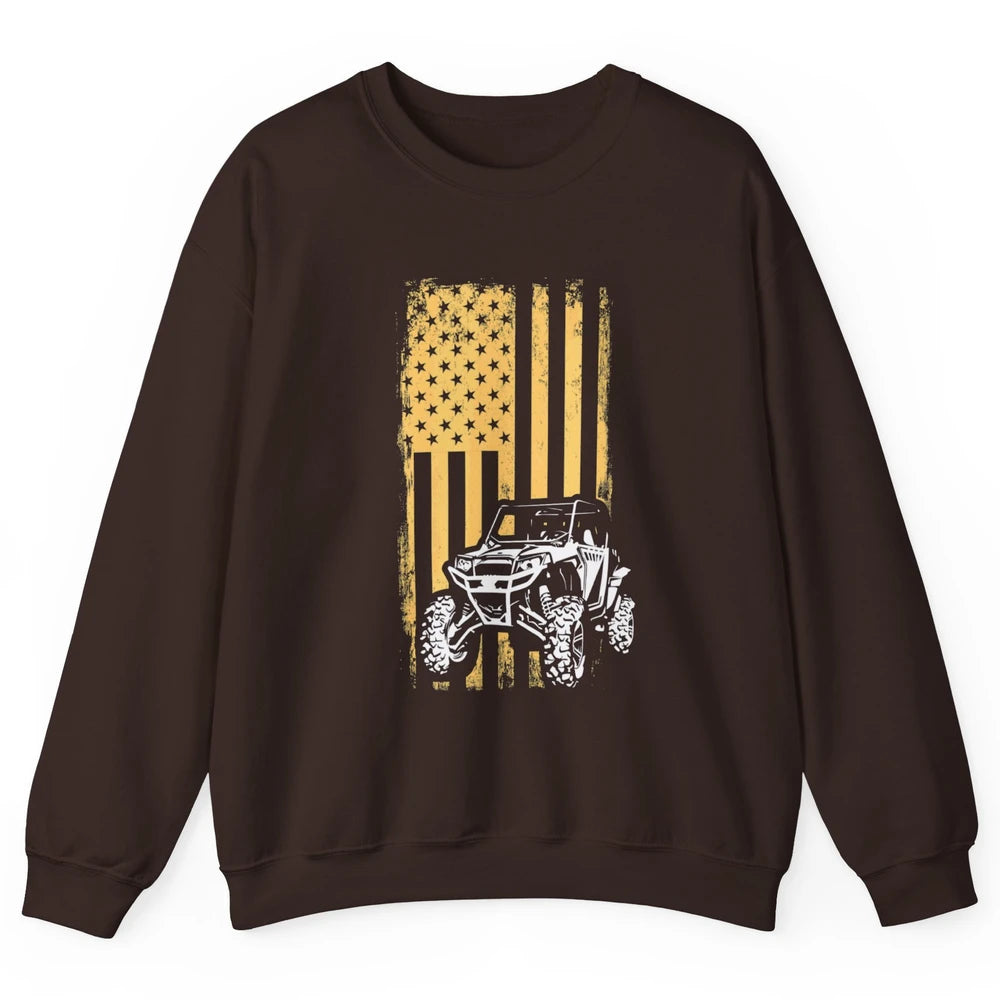 Retro UTV American Flag 4 Wheel Mud Riding SXS Life Offroad Unisex Crewneck Sweatshirt