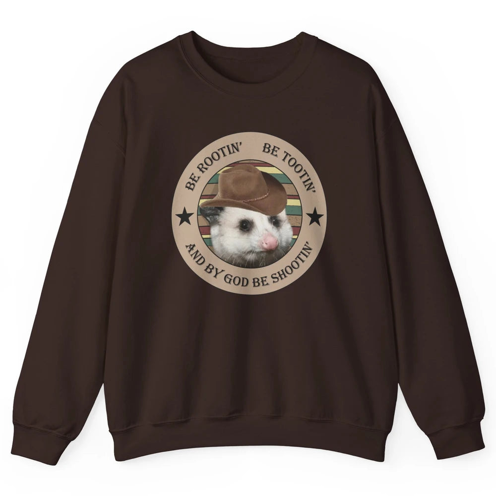 Western Country Rootin Tootin Possum Cowboy Street Cat Retro Unisex Crewneck Sweatshirt