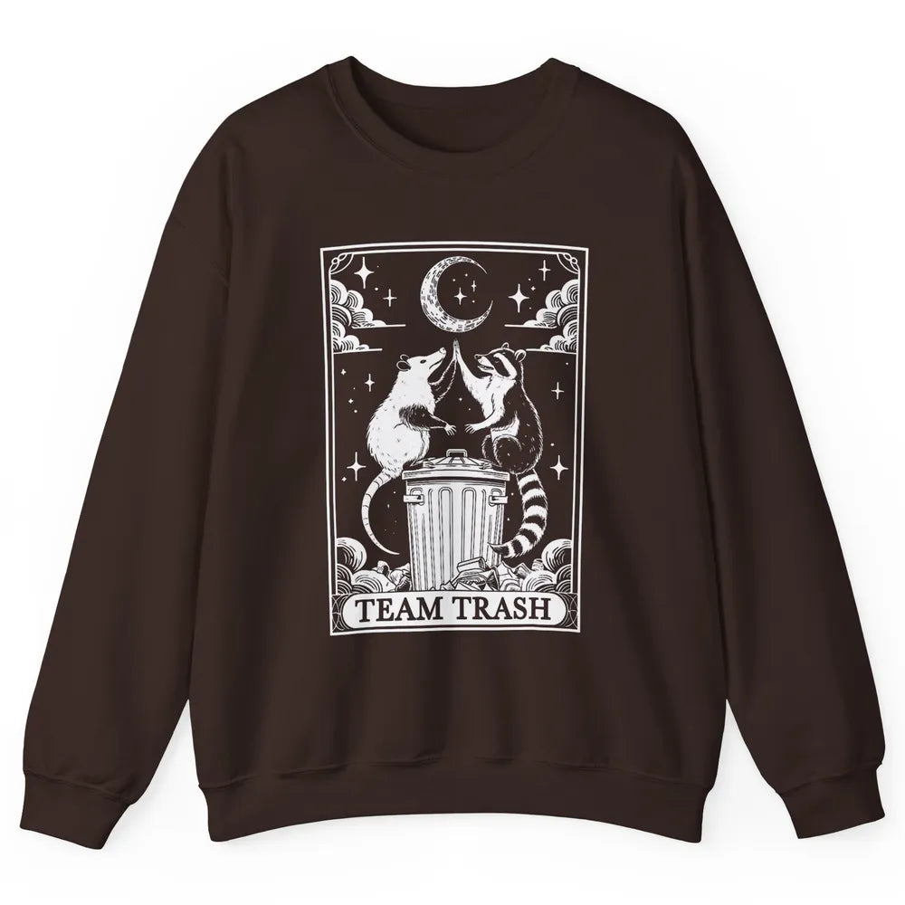 Tarot Card Vintage Team Trash Crescent Moon Opossum Panda Raccoon Gothic Trashy Sarcastic Unisex Crewneck Sweatshirt