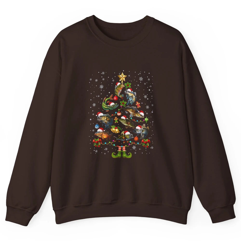 Merry Christmas Fishmas Fishing Tree Fisherman Xmas Lights Unisex Crewneck Sweatshirt