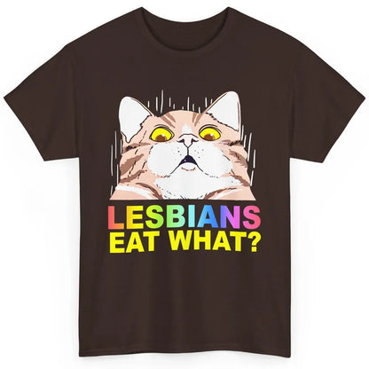 Funny Black Cat Lesbians Eat What LGBTQ Sarcastic Cat Mom Classic Unisex T-Shirt