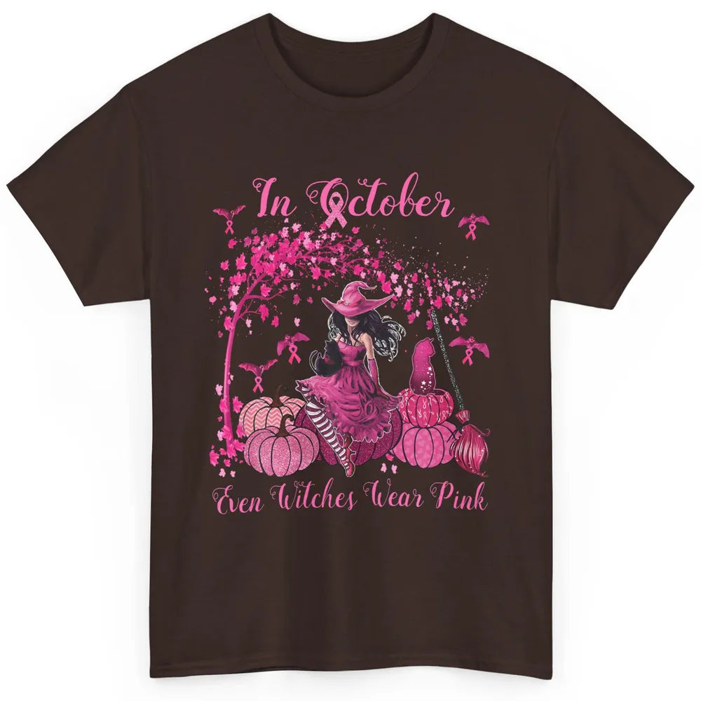 Breast Cancer In October Even Witches Wear Pink Ribbon Fall Classic Unisex T-Shirt