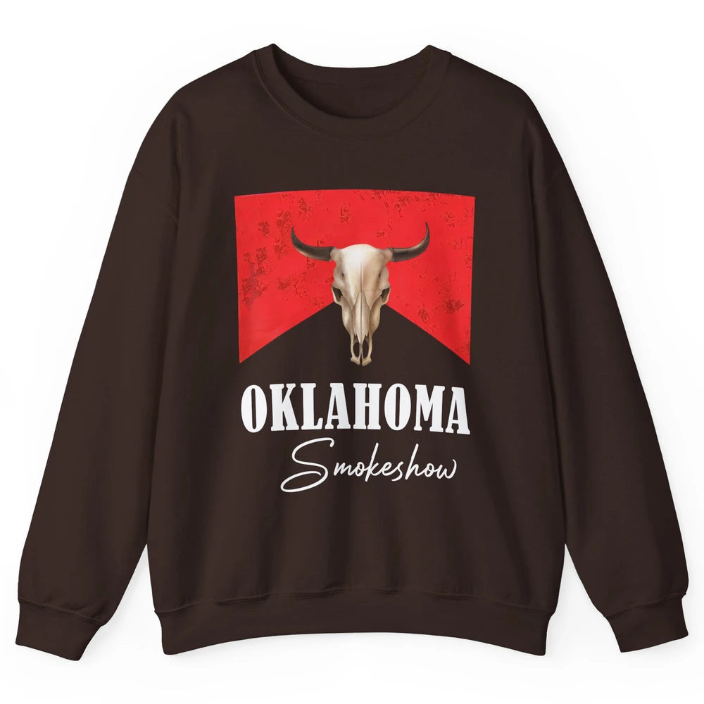 Boho Bull Skull Cow Print Oklahoma Smokeshow Western Country Unisex Crewneck Sweatshirt