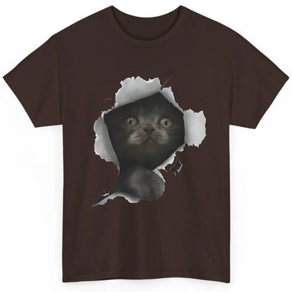 Funny Breaking Through Black Cat Sarcastic Hiding Kitten Classic Unisex T-Shirt