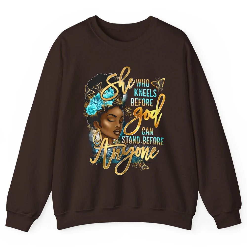 Black Girl She Who Kneels Before God Christian Afro Women Unisex Crewneck Sweatshirt