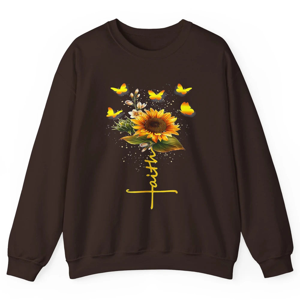 Vintage Faith Cross Sunflower Butterfly Christian Jesus God Unisex Crewneck Sweatshirt