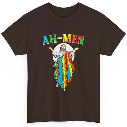 Ah Men LGBT Gay Pride Jesus Christian God Rainbow Flag Love Classic Unisex T-Shirt