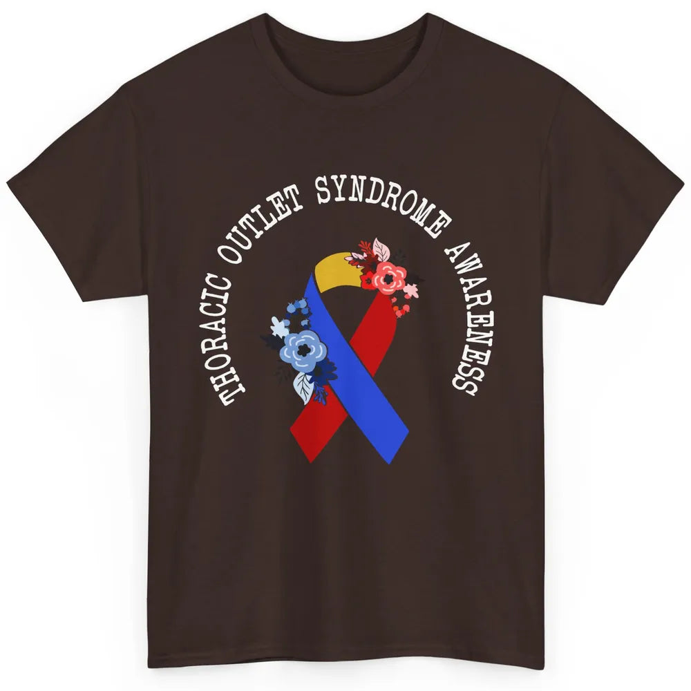 Thoracic Outlet Syndrome Awareness Floral Blue Red Ribbon Classic Unisex T-Shirt