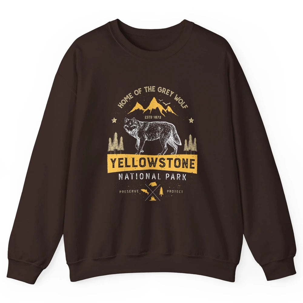 Yellowstone National Park Home Grey Wolf Vintage Wild Nature Unisex Crewneck Sweatshirt