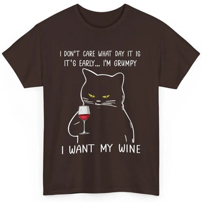 Funny Black Cat It's Early I'm Grumpy I Want My Wine Lovers Classic Unisex T-Shirt