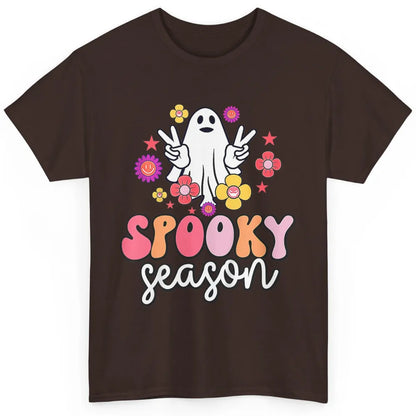 Floral Ghost Boo Groovy Moon Vintage Halloween Spooky Season Classic Unisex T-Shirt