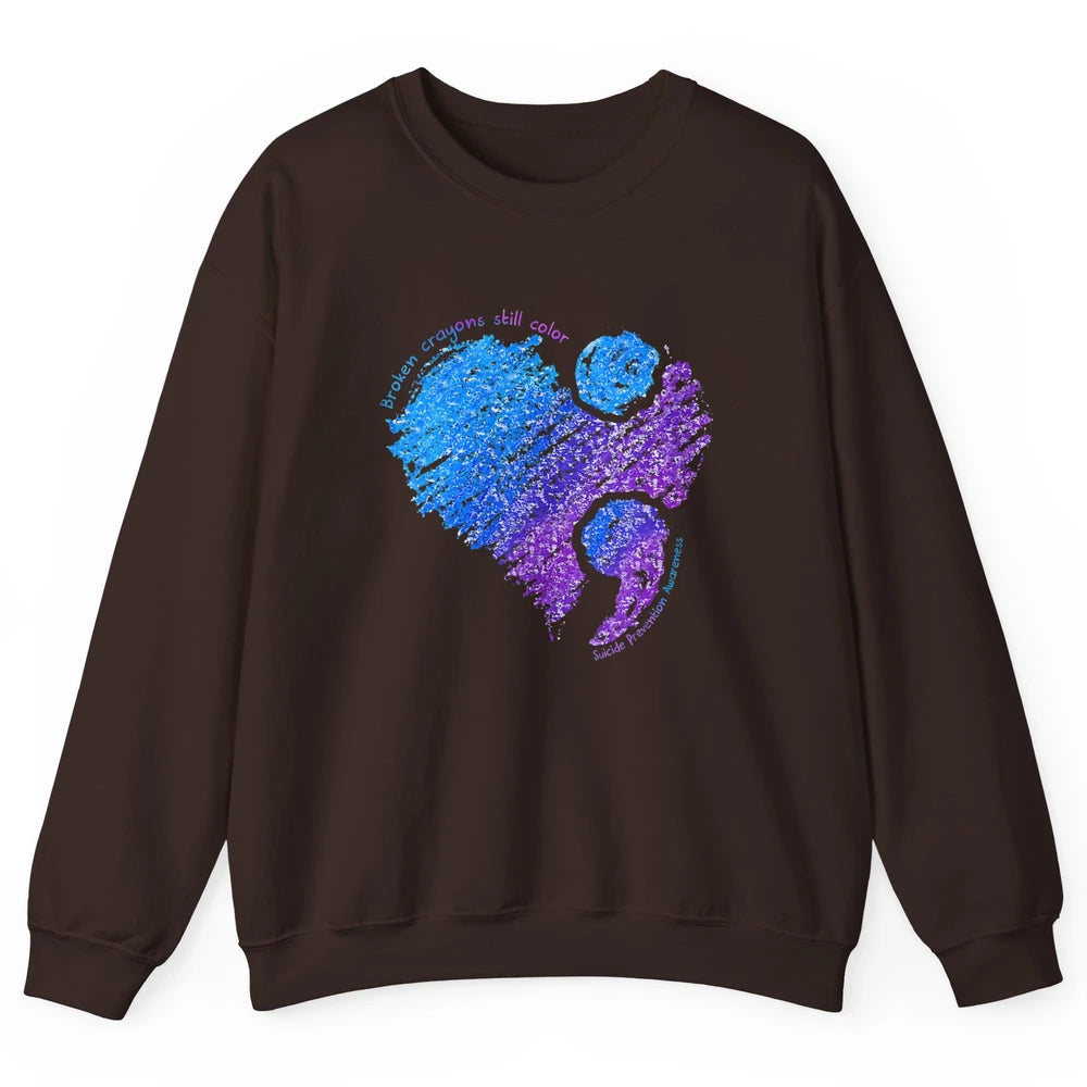 Semicolon Turquoise Blue Ribbon Heart Suicide Prevention Unisex Crewneck Sweatshirt