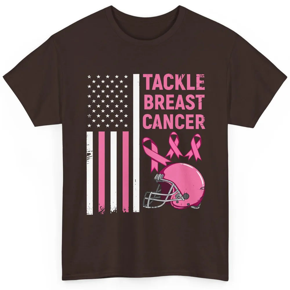 Tackle Breast Cancer US Flag Football Helmet Pink Ribbon Classic Unisex T-Shirt