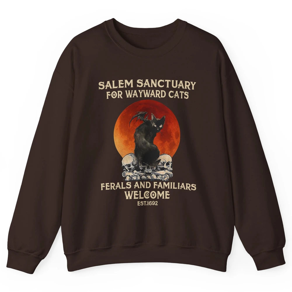 Witch Cat Salem Sanctuary Witch City Halloween Gothic Cat Unisex Crewneck Sweatshirt